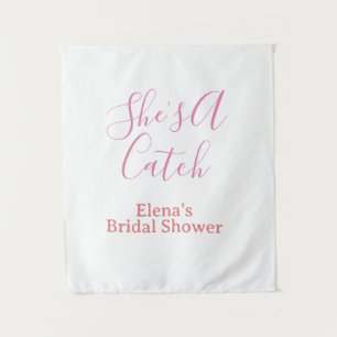 she's a catch bridal shower name date pink purple  tapestry