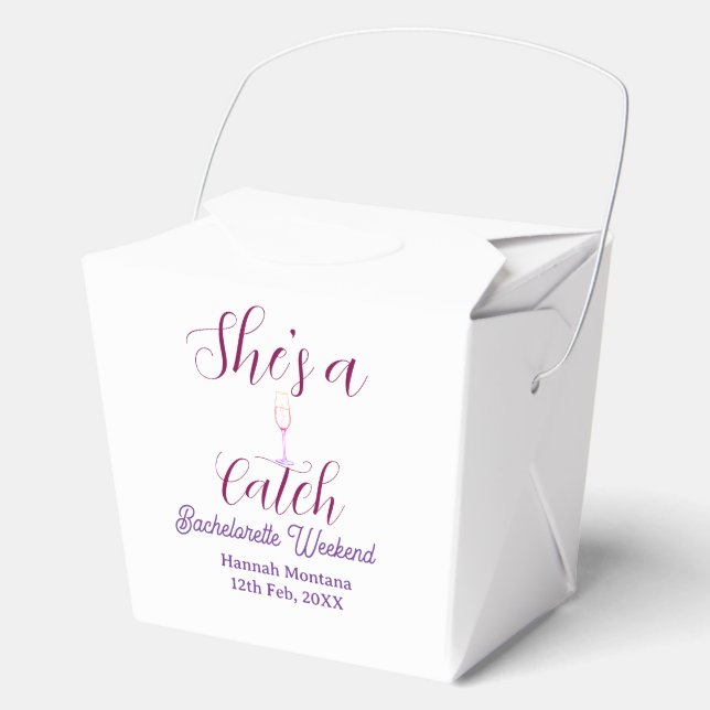 She's a catch champagne bottle bachelorette weeken favor box (Front)