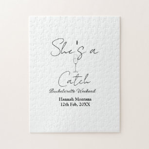 She's a catch champagne bottle bachelorette weeken jigsaw puzzle