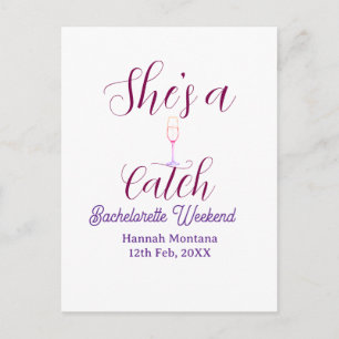 She's a catch champagne bottle bachelorette weeken postcard