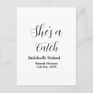 She's a catch champagne bottle bachelorette weeken postcard