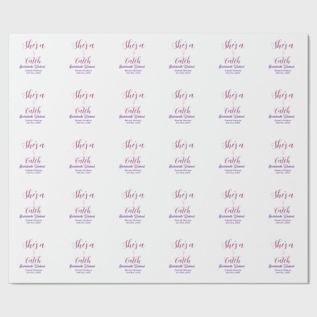 She's a catch champagne bottle bachelorette weeken wrapping paper (Flat)
