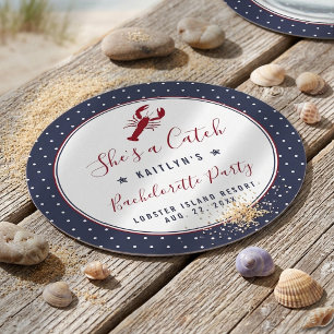 She's A Catch Coastal Bachelorette Party Round Paper Coaster