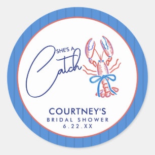She's A Catch Coastal Lobster Bridal Shower Classic Round Sticker