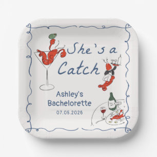 She's a catch Lobster Bachelorette Paper Plates