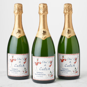 She's A Catch Lobster Bachelorette Wine Label