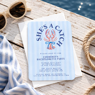 She's A Catch Lobster Coastal Bachelorette Party Invitation