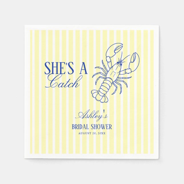 She's A Catch Lobster Coastal Bridal Shower Napkin (Front)