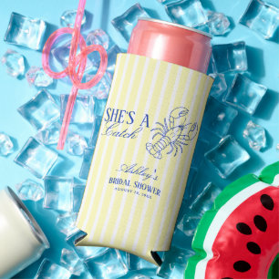 She's A Catch Lobster Coastal Bridal Shower Seltzer Can Cooler