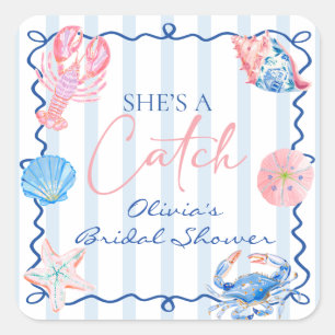 She's a Catch Preppy Coastal Bridal Shower Square Sticker