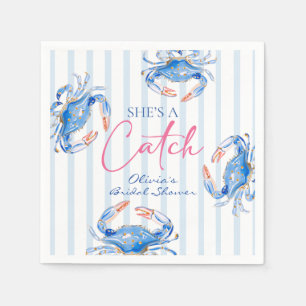 She's a Catch Preppy Coastal Crab Bridal Shower Napkin