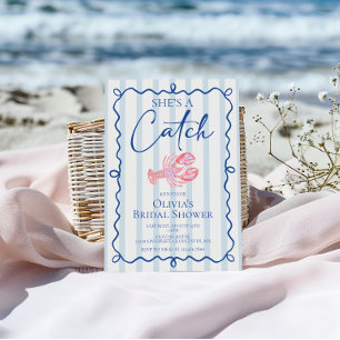 She's a Catch Preppy Coastal Lobster Bridal Shower Invitation