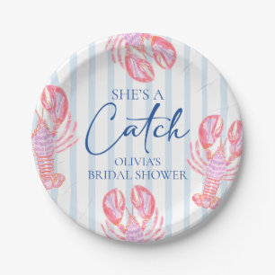 She's a Catch Preppy Coastal Lobster Bridal Shower Paper Plate