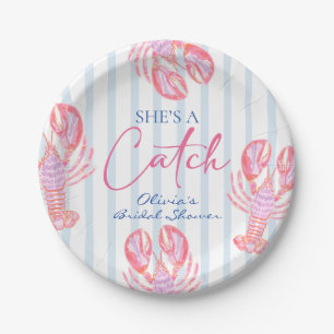 She's a Catch Preppy Coastal Lobster Bridal Shower Paper Plate