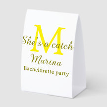 She's a catch yellow monogram bachelorette party n