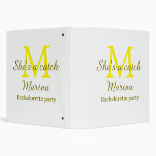 She's a catch yellow monogram bachelorette party n binder