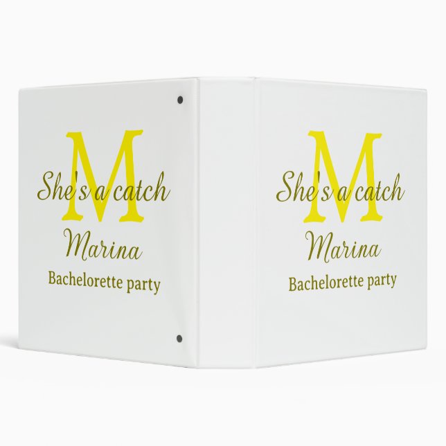 She's a catch yellow monogram bachelorette party n binder (Background)