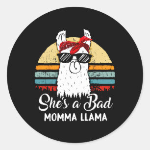 She's A D Momma Llama Funny Retro Vintage Mama Classic Round Sticker