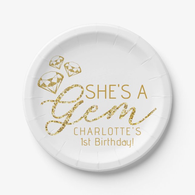 She's A Gem Birthday Party Paper Plate (Front)