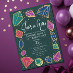 She's a Gem Crystals Gemstone Geology Kid Birthday Invitation<br><div class="desc">This trendy "she's a gem" kids birthday invitation features jewel-toned colours with crystals and gemstones. The reverse side features a pattern of twinkling gold stars. Personalize it for your needs. You can find matching products at my store.</div>