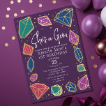 She's a Gem Crystals Gemstone Geology Kid Birthday Invitation<br><div class="desc">This trendy "she's a gem" kids birthday invitation features jewel-toned colours with crystals and gemstones. The reverse side features a pattern of twinkling gold stars. Personalize it for your needs. You can find matching products at my store.</div>