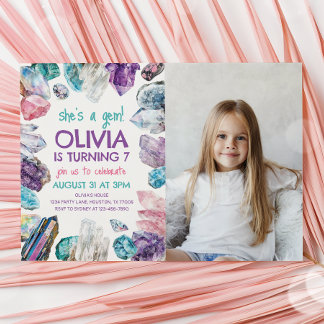 She's a Gem Geology Girl Birthday Photo Invitation