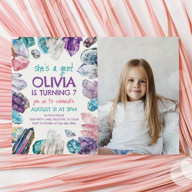 She's a Gem Geology Girl Birthday Photo Invitation (Creator Uploaded)
