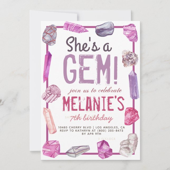 She's a Gem Geology Rock Birthday Invitation (Front)
