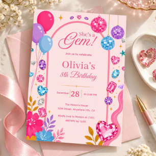 She's a Gem! Pink Jewel Birthday Invitation