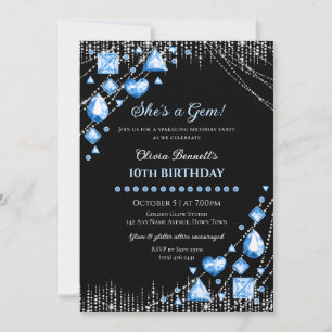 She's a Gem sparkling gemstone glam birthday Invitation