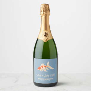 She's A Lucky Catch Koi Fish Blue Bachelorette Sparkling Wine Label