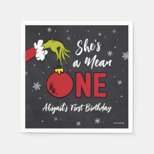 She's a Mean One   Grinch Chalkboard Birthday Napkin