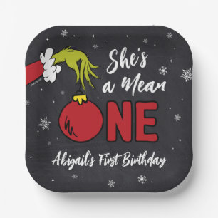 She's a Mean One   Grinch Chalkboard Birthday Paper Plate