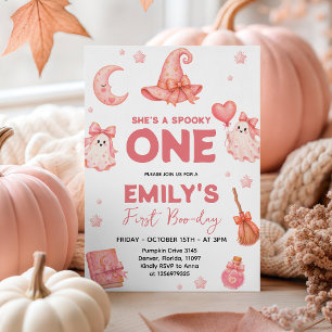 She's A Spooky One Pink Witch 1st Birthday Invitation