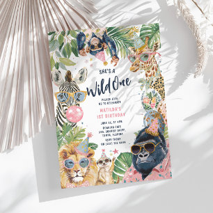 She's a Wild One Safari 1st Birthday Party Invitation