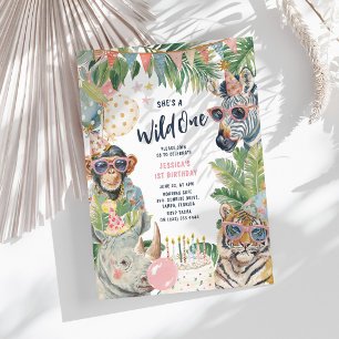 She's a Wild One Safari Animals 1st Birthday Party Invitation