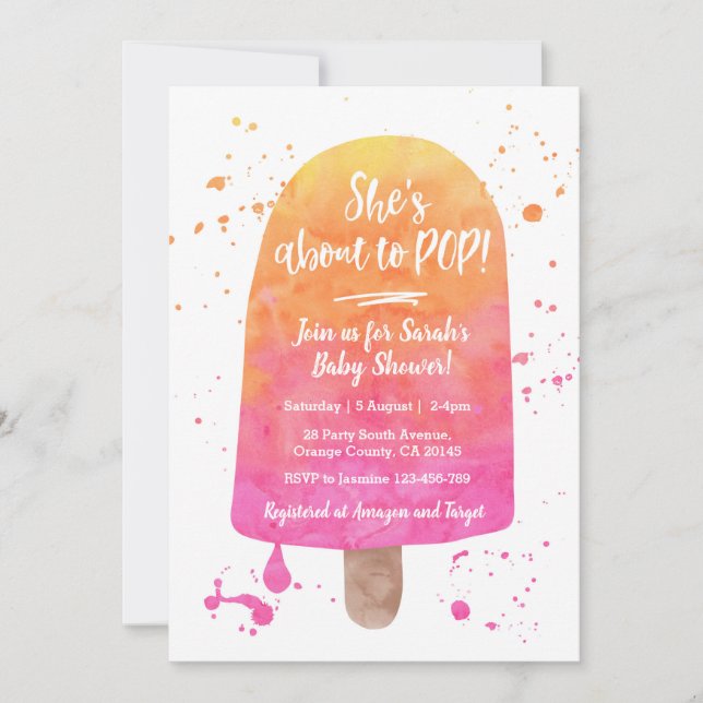 She's about to POP Baby Shower Popsicle Invitation (Front)