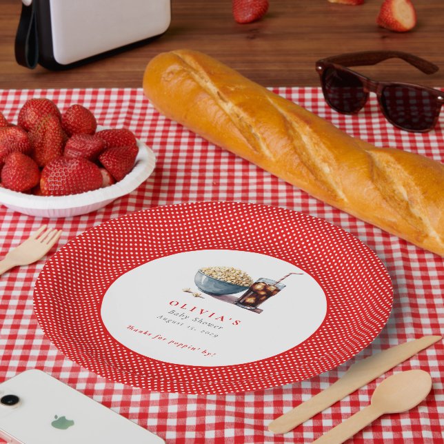 She's About to Pop Popcorn Soda Baby Shower  Paper Plate (Picnic)