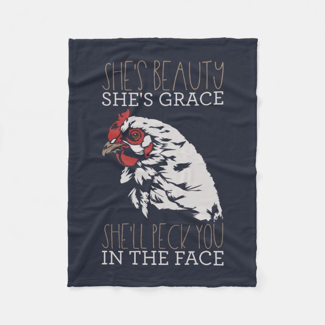 She's Beauty She's Grace Funny Chicken Fleece Blanket (Front)