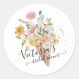 She's been scooped up Bouquet Bridal Shower Classic Round Sticker