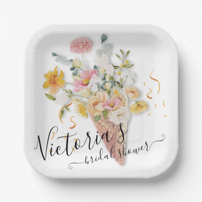 She's been scooped up Bouquet Bridal Shower Paper Plate (Front)