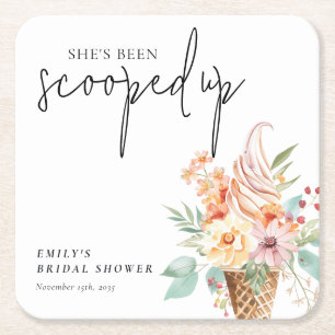 She's Been Scooped Up Bridal Shower Square Paper Coaster