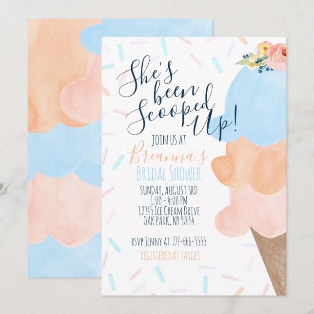 She's Been Scooped Up Ice Cream Bridal Shower Invitation (Front/Back)