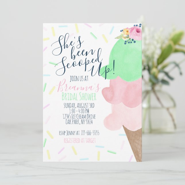 She's Been Scooped Up Ice Cream Bridal Shower Invitation (Standing Front)