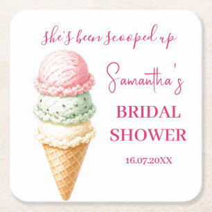 She's been scooped up Ice Cream Bridal Shower Square Paper Coaster