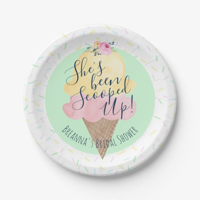 She's Been Scooped Up Ice Cream Personalized Paper Plate (Front)