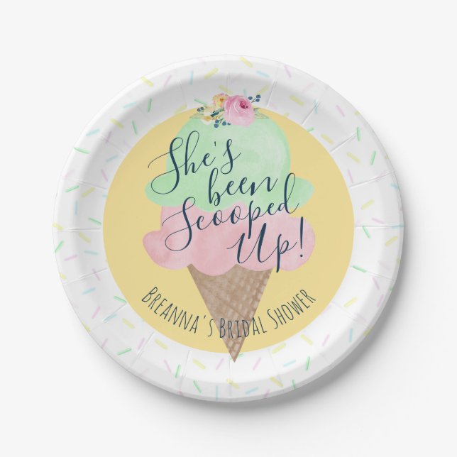 She's Been Scooped Up Ice Cream Personalized Paper Plate (Front)