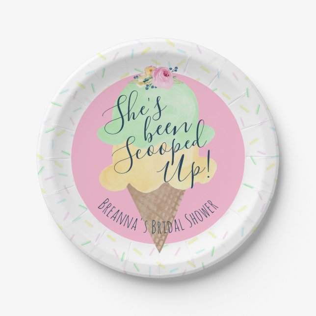She's Been Scooped Up Ice Cream Personalized Paper Plate (Front)