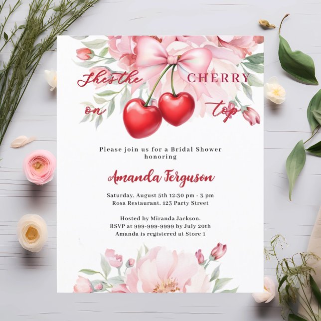 She's cherry on top bow Bridal Shower invitation (Creator Uploaded)