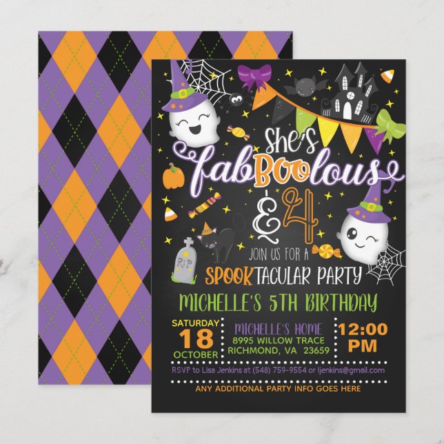 She's Faboolous and FOUR Birthday Invitation - BL (Front/Back)